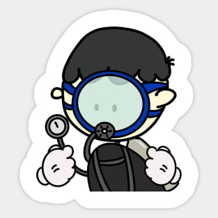 Ordinary Scuba Diving man with circular mask, Minimal cartoon, plain cute design Sticker